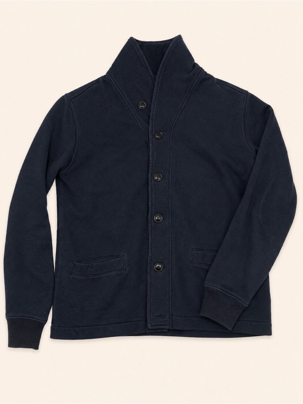 GAP Black Sweatshirt Button-Up Jacket with Shawl Collar.